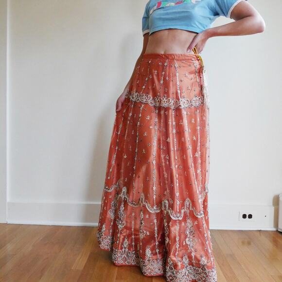 Vintage Beaded Skirt Low Rise Maxi Fairy Embroidered Indian Intricately Beaded - Picture 8 of 10